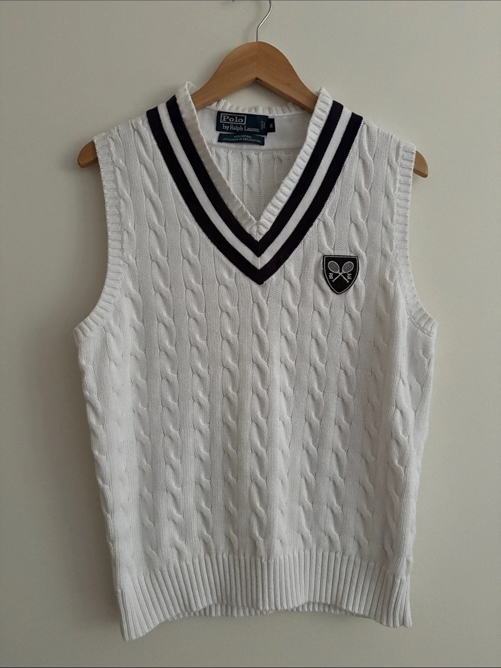 Polo Ralph Lauren Vintage Cricket Cable Knit Sweater Vest Tennis RL Crest Size M
